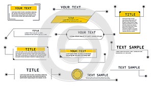 Text box frame, title callout tech hud border menu, modern line interface board. Set game elements, web design template