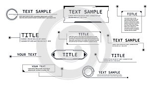 Text box frame, title callout tech hud border menu, modern line interface board. Set game elements, web design template