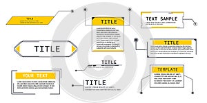 Text box frame, title callout tech hud border menu, modern line interface board. Set game elements, web design template