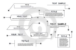 Text box frame, title callout tech hud border menu, modern line interface board. Set game elements, web design template