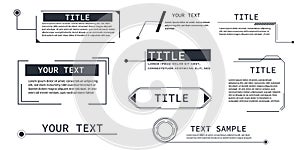 Text box frame, title callout tech hud border menu, modern line interface board. Set game elements, web design template