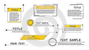 Text box frame, title callout tech hud border menu, title call out labels modern line interface board. Set game elements