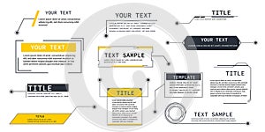 Text box frame, title callout tech hud border menu, title call out labels modern line interface board. Set game elements