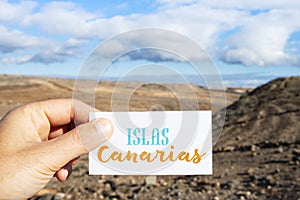 Text Canary Islands in signboard in dry landscape photo