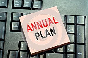 Text caption inspiration showing Annual Plan. Business concept for Financial Rating Record written on sticky note paper on black