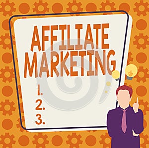 Text caption presenting Affiliate Marketing. Business approach Promoting another persons product Earning a Commission