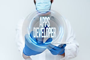 Text caption presenting Apps Developer. Business showcase Graphic artist Software Programmer and Analyst Experts
