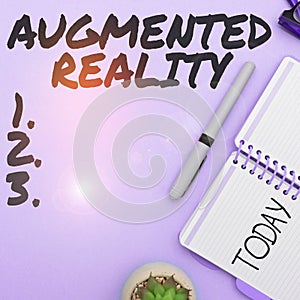 Text caption presenting Augmented Reality. Business idea technology that imposes computer image on the real world