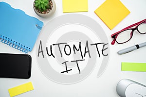 Text caption presenting Automate It. Business showcase convert process or facility to be operated automatic equipment
