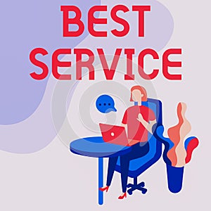 Text caption presenting Best Service. Business idea finest reviewed assistance provided by a system to its customer
