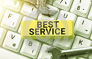 Text caption presenting Best Service. Business idea finest reviewed assistance provided by a system to its customer