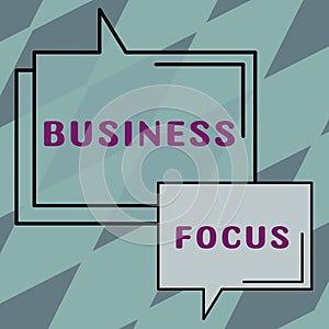 Text caption presenting Business Focus. Business approach Identifying revenue sources Plan on how to make profit Man