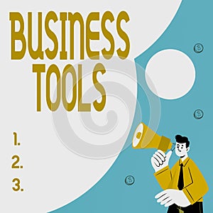 Text caption presenting Business Tools. Business idea Marketing Methodologies Processes and Technologies use Abstract