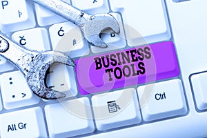 Text caption presenting Business Tools. Business overview Marketing Methodologies Processes and Technologies use Typing