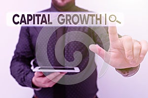 Text caption presenting Capital Growth. Business approach increase in the value of an asset or investment over time