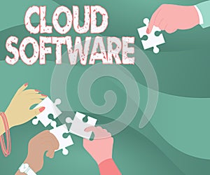 Text caption presenting Cloud Software. Business showcase Programs used in Storing Accessing data over the internet