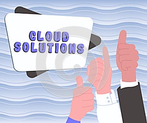 Text caption presenting Cloud Solutions. Business showcase ondemand services or resources accessed via the internet photo