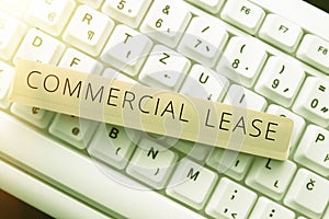 Text caption presenting Commercial Leaserefers to buildings or land intended to generate a profit. Concept meaning