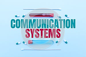 Text caption presenting Communication Systems. Conceptual photo Flow of Information use of Machine to transmit signals