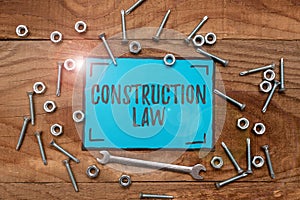 Text caption presenting Construction Law. Word for deals with matters relating to building and related fields New Ideas