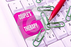 Text caption presenting Couple S Therapy. Business showcase treat relationship distress for individuals and couples