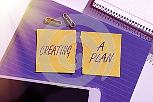 Text caption presenting Creating A Plan. Business concept Establish steps to follow for a project strategy to succeed