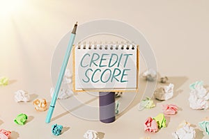 Text caption presenting Credit Score. Business approach Represent the creditworthiness of an individual Lenders rating
