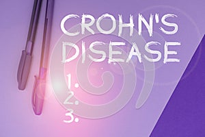 Text caption presenting Crohn's Disease. Business overview inflammatory disease of the gastrointestinal tract