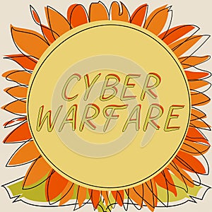 Text caption presenting Cyber Warfare. Word Written on Virtual War Hackers System Attacks Digital Thief Stalker Frame