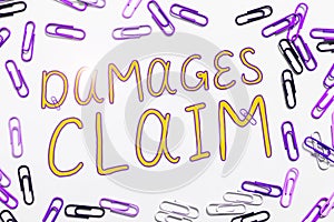 Text caption presenting Damages Claim. Word for Demand Compensation Litigate Insurance File Suit