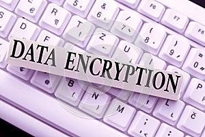 Text caption presenting Data Encryption. Business idea Conversion of data into code for compression or security Abstract