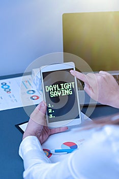 Text caption presenting Daylight SavingStorage technologies that can be used to protect data. Conceptual photo Storage