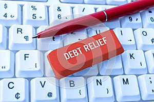 Text caption presenting Debt Relief. Conceptual photo partial or total remission of it especially those by countries