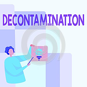 Text caption presenting Decontamination. Business showcase neutralizing every presence of hazardous substances Man photo