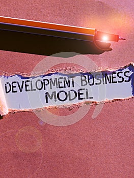 Text caption presenting Development Business Model. Business idea rationale of how an organization created photo