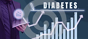 Text caption presenting Diabetes. Business concept any of various abnormal conditions characterized by excretion