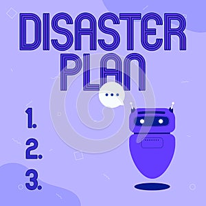 Text caption presenting Disaster Plan. Concept meaning Respond to Emergency Preparedness Survival and First Aid Kit