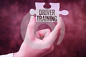 Text caption presenting Driver Training. Business overview prepares a new driver to obtain a driver s is license