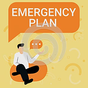 Text caption presenting Emergency Plan. Internet Concept instructions that outlines what workers should do in danger