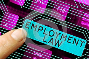 Text caption presenting Employment Law. Word Written on deals with legal rights and duties of employers and employees