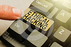 Text caption presenting Ethical Hacking. Word for a legal attempt of cracking a network for penetration testing Abstract