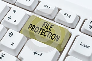 Text caption presenting File Protection. Business showcase Preventing accidental erasing of data using storage medium