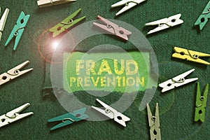 Text caption presenting Fraud Prevention. Business idea to secure the enterprise and its processes against hoax