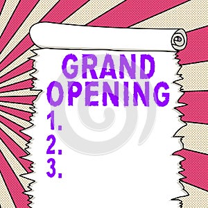 Text caption presenting Grand Opening. Business idea Ribbon Cutting New Business First Official Day Launching
