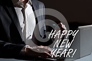 Text caption presenting Happy New Year. Business approach another year began for granting one self s is wishes and goals