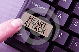 Text caption presenting Heart Attack. Word for sudden occurrence of coronary thrombosis resulting in death Abstract