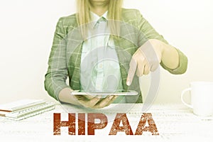 Text caption presenting Hipaa. Business approach Acronym stands for Health Insurance Portability Accountability