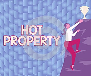 Text caption presenting Hot Property. Word for Something which is sought after or is Heavily Demanded