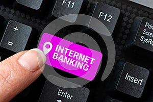 Text caption presenting Internet Banking. Business approach a method of investment which is conducted electronically