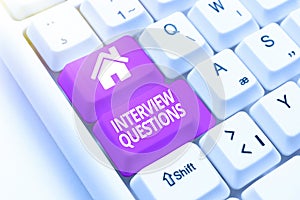 Text caption presenting Interview Questions. Business overview Typical topic being ask or inquire during an interview